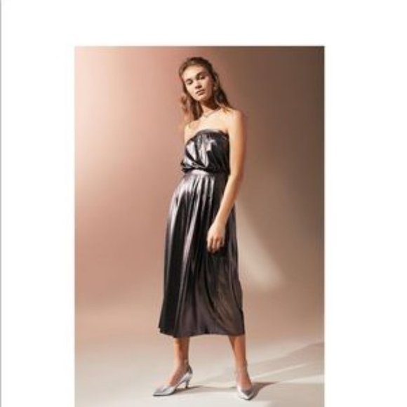 Urban Outfitters Metallic Gunmetal/Bronze Strapless Jumpsuit - Picture 5 of 13
